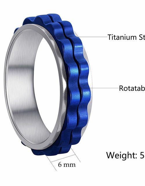 Load image into Gallery viewer, Udolfly Titanium Steel Womens Fidget Spinner Ring Silver Blue Size 12
