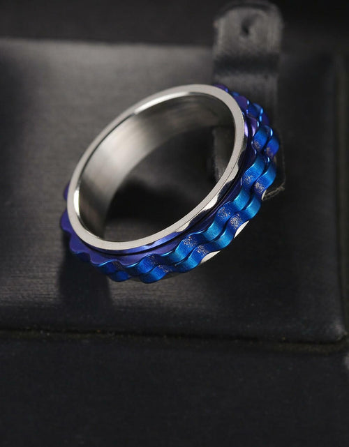 Load image into Gallery viewer, Udolfly Titanium Steel Womens Fidget Spinner Ring Silver Blue Size 12
