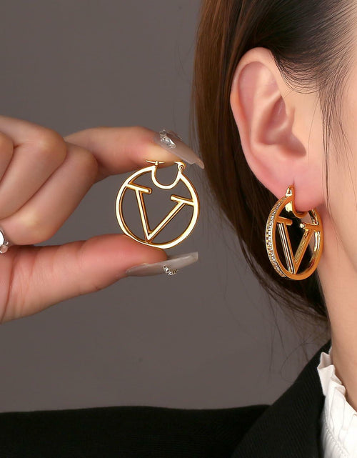 Load image into Gallery viewer, DANASS 18K Gold Luxury V Letter Earrings Women Sisters Elegant Gift
