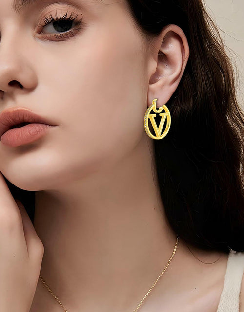 Load image into Gallery viewer, DANASS 18K Gold Luxury V Letter Earrings Women Sisters Elegant Gift

