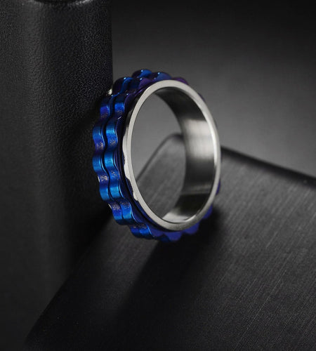 Udolfly Titanium Steel Womens Fidget Spinner Ring Silver Blue Size 12