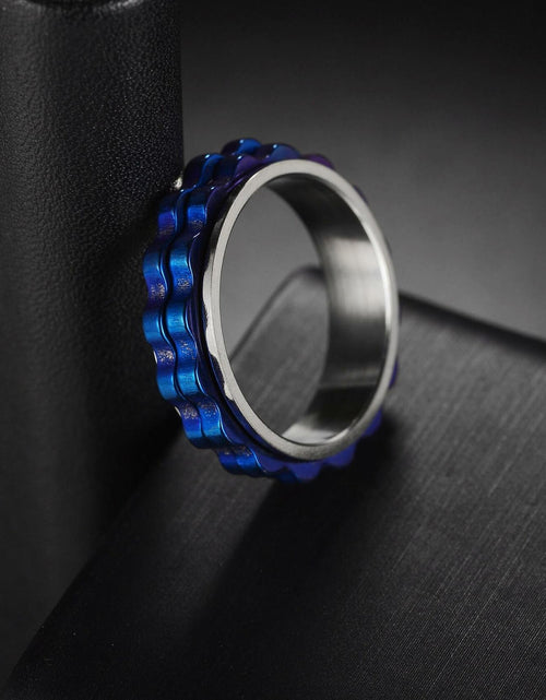 Load image into Gallery viewer, Udolfly Titanium Steel Womens Fidget Spinner Ring Silver Blue Size 12
