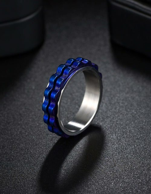 Load image into Gallery viewer, Udolfly Titanium Steel Womens Fidget Spinner Ring Silver Blue Size 12
