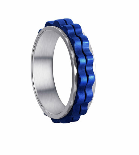 Udolfly Titanium Steel Womens Fidget Spinner Ring Silver Blue Size 12