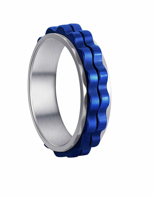 Load image into Gallery viewer, Udolfly Titanium Steel Womens Fidget Spinner Ring Silver Blue Size 12
