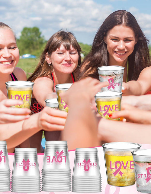 Load image into Gallery viewer, Nuogo Breast Cancer Pink Plastic Shot Glasses 2.87oz 100 Pcs Clear Pink
