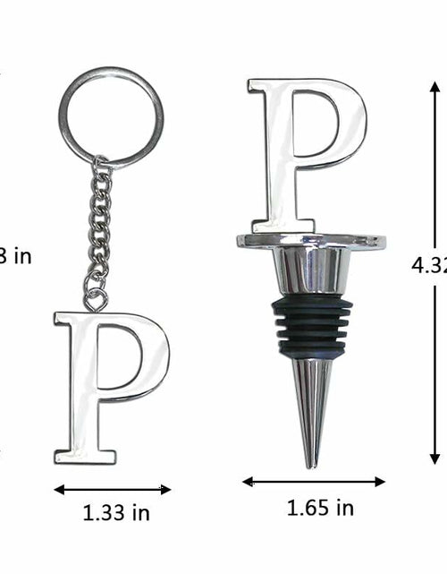 Load image into Gallery viewer, Lutong Set of 2 Letter Gift Set Key Ring Bottle Stopper H Silver
