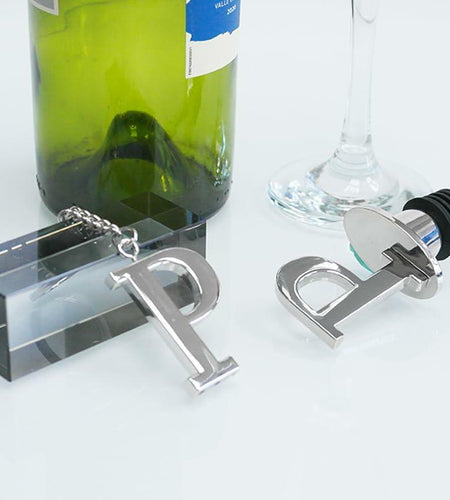 Lutong Set of 2 Letter Gift Set Key Ring Bottle Stopper H Silver