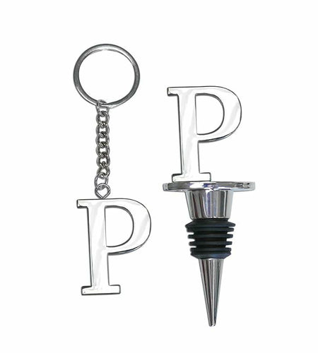 Lutong Set of 2 Letter Gift Set Key Ring Bottle Stopper H Silver