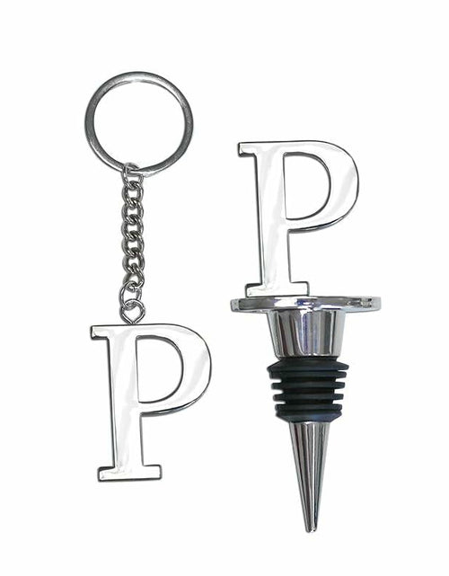 Load image into Gallery viewer, Lutong Set of 2 Letter Gift Set Key Ring Bottle Stopper H Silver
