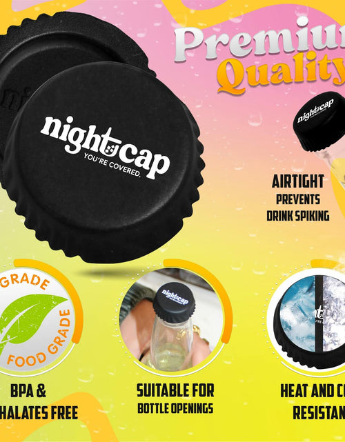 Load image into Gallery viewer, Nightcap Drink Spiking Prevention Bottle Caps Silicone Beer Wine 2 Pack
