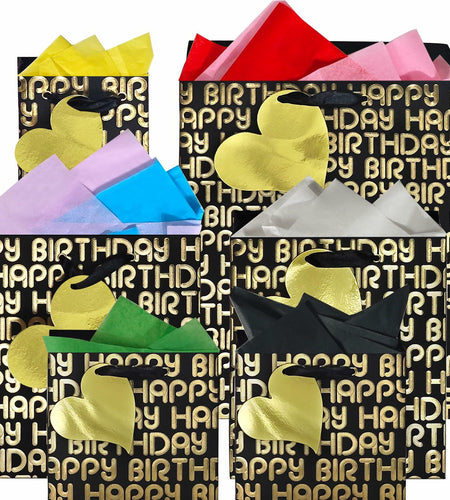 suosicn 8 Pack Black Embossed Metallic Polka Dot Paper Gift Bags with Handles