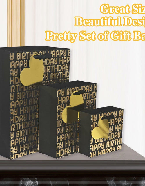 Load image into Gallery viewer, suosicn 8 Pack Black Embossed Metallic Polka Dot Paper Gift Bags with Handles
