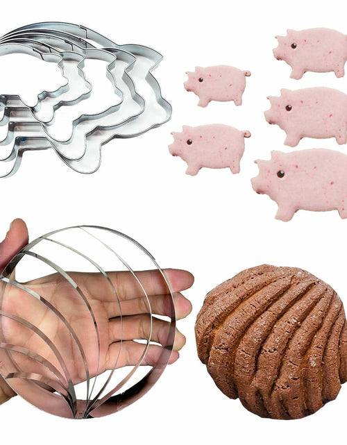 Load image into Gallery viewer, LUOFUAWEI Concha Cutter Mexican Bread Pig Cookie Cutter Set Silver Mini 4.1in
