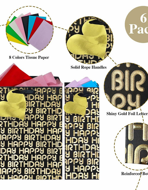 Load image into Gallery viewer, suosicn 8 Pack Black Embossed Metallic Polka Dot Paper Gift Bags with Handles

