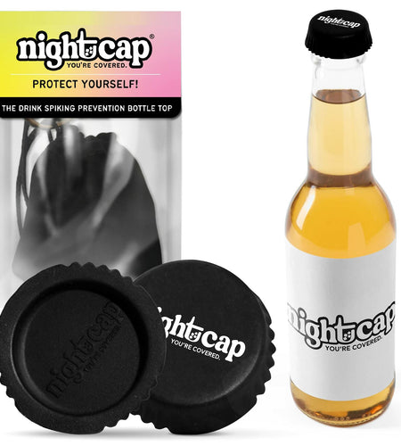Nightcap Drink Spiking Prevention Bottle Caps Silicone Beer Wine 2 Pack