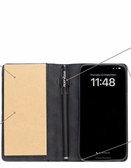 Load image into Gallery viewer, MOJO-HOME Notepad Wallet Phone Case w Pen for iPhone 13 Pro Black
