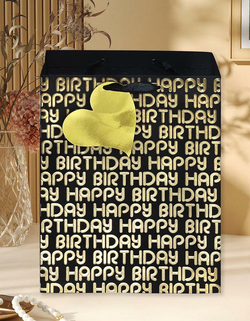 Load image into Gallery viewer, suosicn 8 Pack Black Embossed Metallic Polka Dot Paper Gift Bags with Handles
