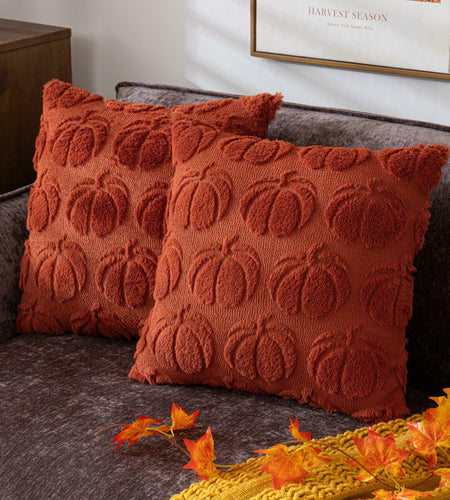 COSIBONO Pumpkin Fall Throw Pillow Covers 18x18 Set of 2 Caramel Embroidery