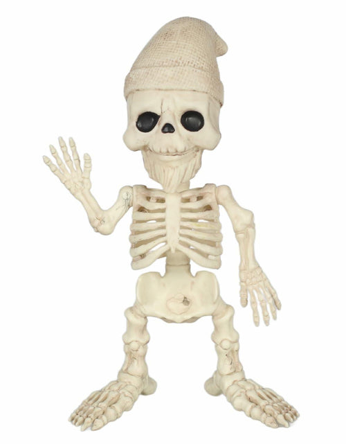 Load image into Gallery viewer, Seasons 12" Skeleton Gnome Figurine Halloween Decoration White Plastic
