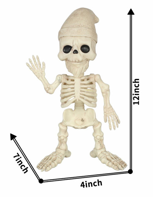 Load image into Gallery viewer, Seasons 12" Skeleton Gnome Figurine Halloween Decoration White Plastic
