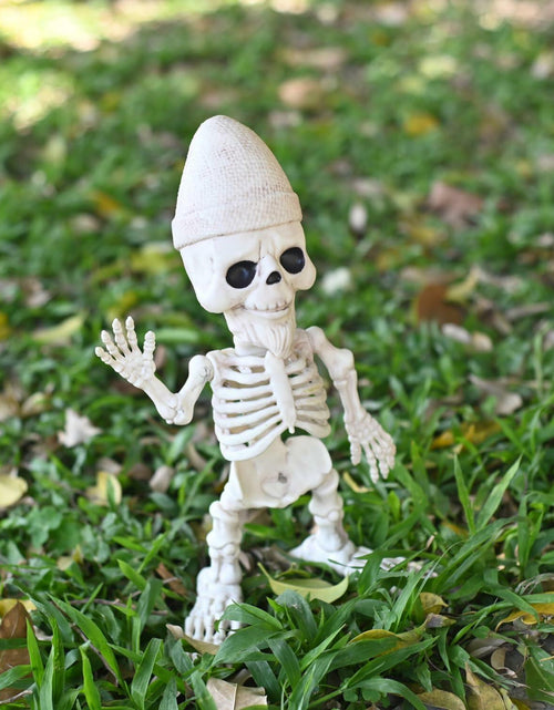 Load image into Gallery viewer, Seasons 12" Skeleton Gnome Figurine Halloween Decoration White Plastic

