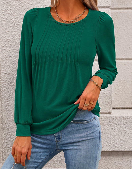 Load image into Gallery viewer, NALANISA Women's Pleated Crew Neck Puff Sleeve Top Blue Grey Size S
