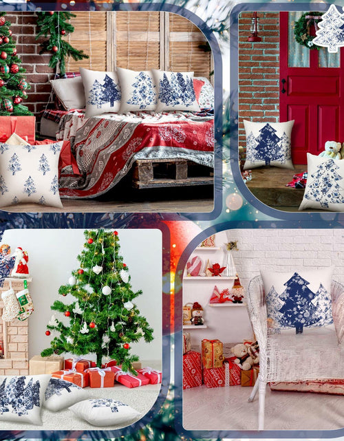 Load image into Gallery viewer, Mixweer Chinoiserie Christmas Tree Throw Pillow Covers 18x18 Blue 4 Pc
