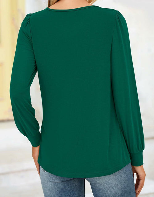Load image into Gallery viewer, NALANISA Women's Pleated Crew Neck Puff Sleeve Top Blue Grey Size S

