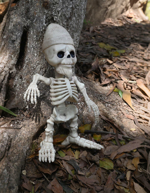 Load image into Gallery viewer, Seasons 12" Skeleton Gnome Figurine Halloween Decoration White Plastic
