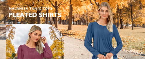 Load image into Gallery viewer, NALANISA Women's Pleated Crew Neck Puff Sleeve Top Blue Grey Size S
