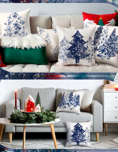 Load image into Gallery viewer, Mixweer Chinoiserie Christmas Tree Throw Pillow Covers 18x18 Blue 4 Pc
