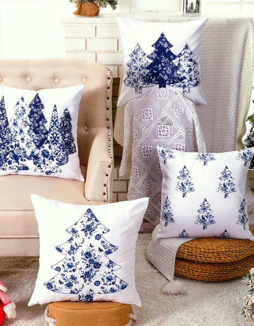 Load image into Gallery viewer, Mixweer Chinoiserie Christmas Tree Throw Pillow Covers 18x18 Blue 4 Pc
