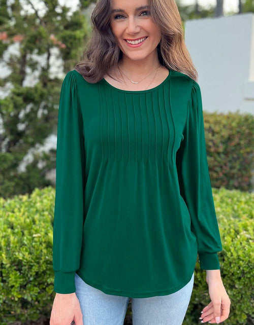 Load image into Gallery viewer, NALANISA Women's Pleated Crew Neck Puff Sleeve Top Blue Grey Size S
