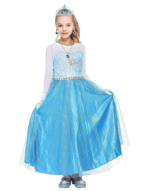 Load image into Gallery viewer, Tackview Girls Princess Costume Dress Blue with Handbag Crown Wand Size M
