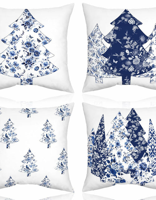 Load image into Gallery viewer, Mixweer Chinoiserie Christmas Tree Throw Pillow Covers 18x18 Blue 4 Pc

