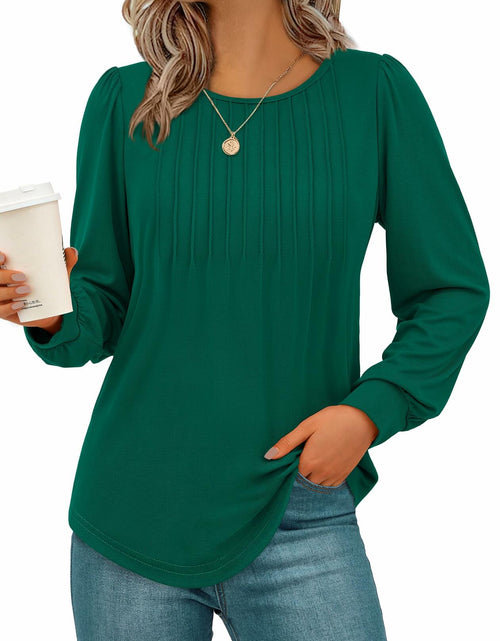 Load image into Gallery viewer, NALANISA Women's Pleated Crew Neck Puff Sleeve Top Blue Grey Size S
