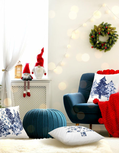 Load image into Gallery viewer, Mixweer Chinoiserie Christmas Tree Throw Pillow Covers 18x18 Blue 4 Pc
