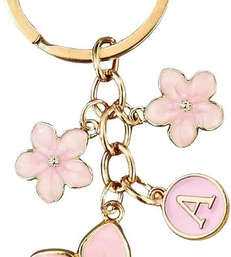 AYYSHULAN Pink Cute Enamel Flower Initial Letter Bag Charm Keychain D Free Size