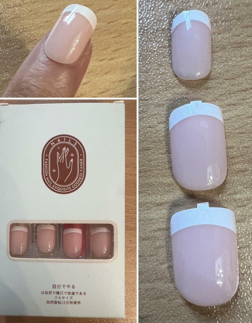 Load image into Gallery viewer, White French Tip Press On Nails Short Square Clear Pink Glossy 24 Pcs
