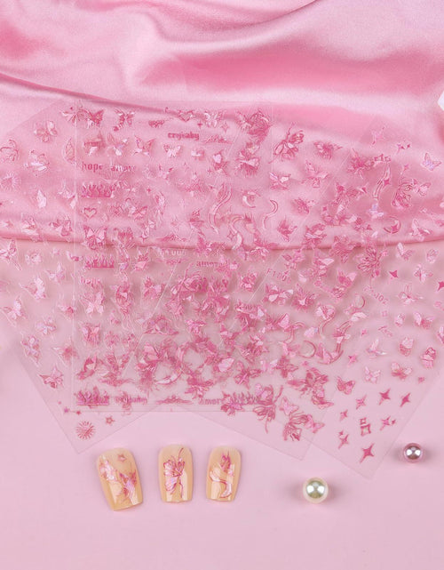 Load image into Gallery viewer, kikonoke 3D Butterfly Nail Stickers Laser Pink Sun Moon Star 4 Sheets
