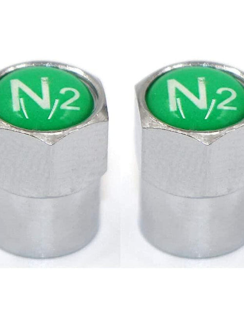 Load image into Gallery viewer, ACCRETION Chrome Brass Valve Stem Caps N2 Nitrogen Logo 4 pcs Red/Silver
