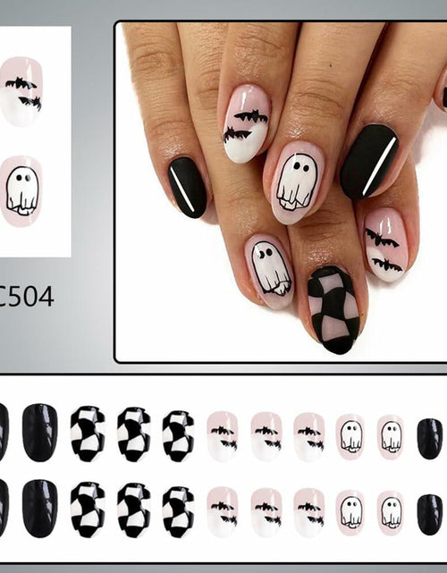Load image into Gallery viewer, Halloween Press On Nails Short Square Ghost Pumpkin Bat Black Nails
