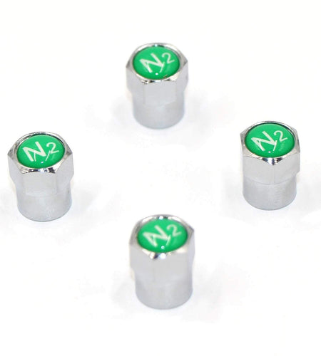 ACCRETION Chrome Brass Valve Stem Caps N2 Nitrogen Logo 4 pcs Red/Silver