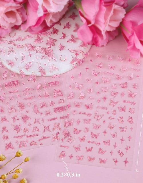 Load image into Gallery viewer, kikonoke 3D Butterfly Nail Stickers Laser Pink Sun Moon Star 4 Sheets
