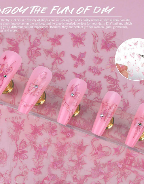 Load image into Gallery viewer, kikonoke 3D Butterfly Nail Stickers Laser Pink Sun Moon Star 4 Sheets
