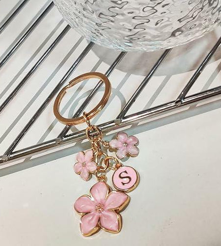 AYYSHULAN Pink Cute Enamel Flower Initial Letter Bag Charm Keychain D Free Size