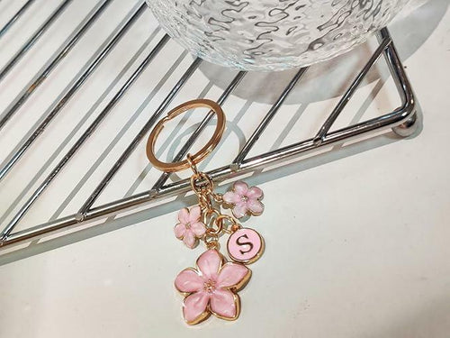 Load image into Gallery viewer, AYYSHULAN Pink Cute Enamel Flower Initial Letter Bag Charm Keychain D Free Size
