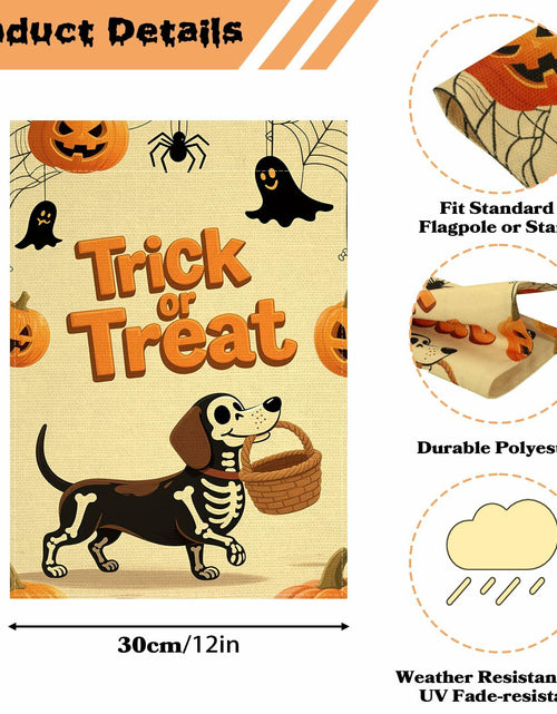 Load image into Gallery viewer, Halloween Trick or Treat Garden Flag 12x18 Double Sided Ghost Dog
