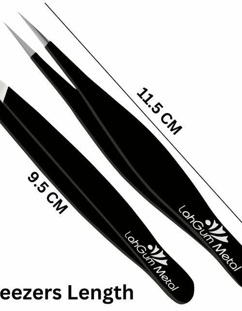 Load image into Gallery viewer, Sharp Pointy Eyebrow Tweezers Set Precision Slanted Black Facial Hair Tool
